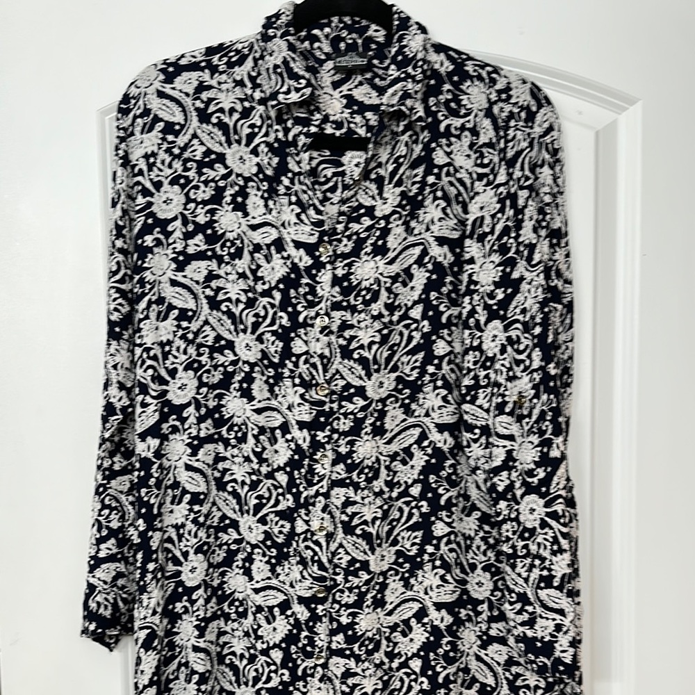 Angie Navy and White Floral Blouse